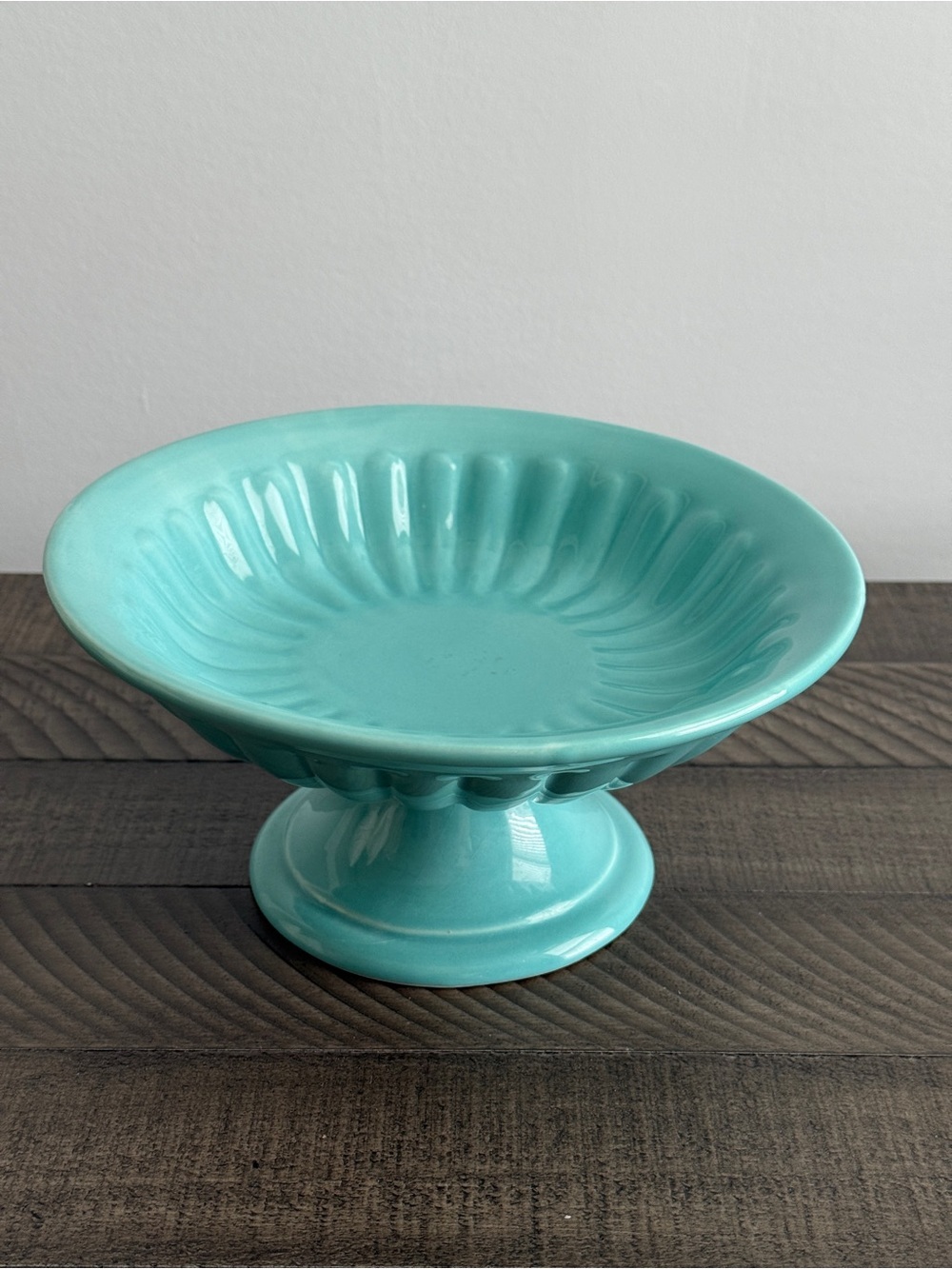 Vintage Italian Turquoise Majolica Compote | Pedestal Fruit Bowl